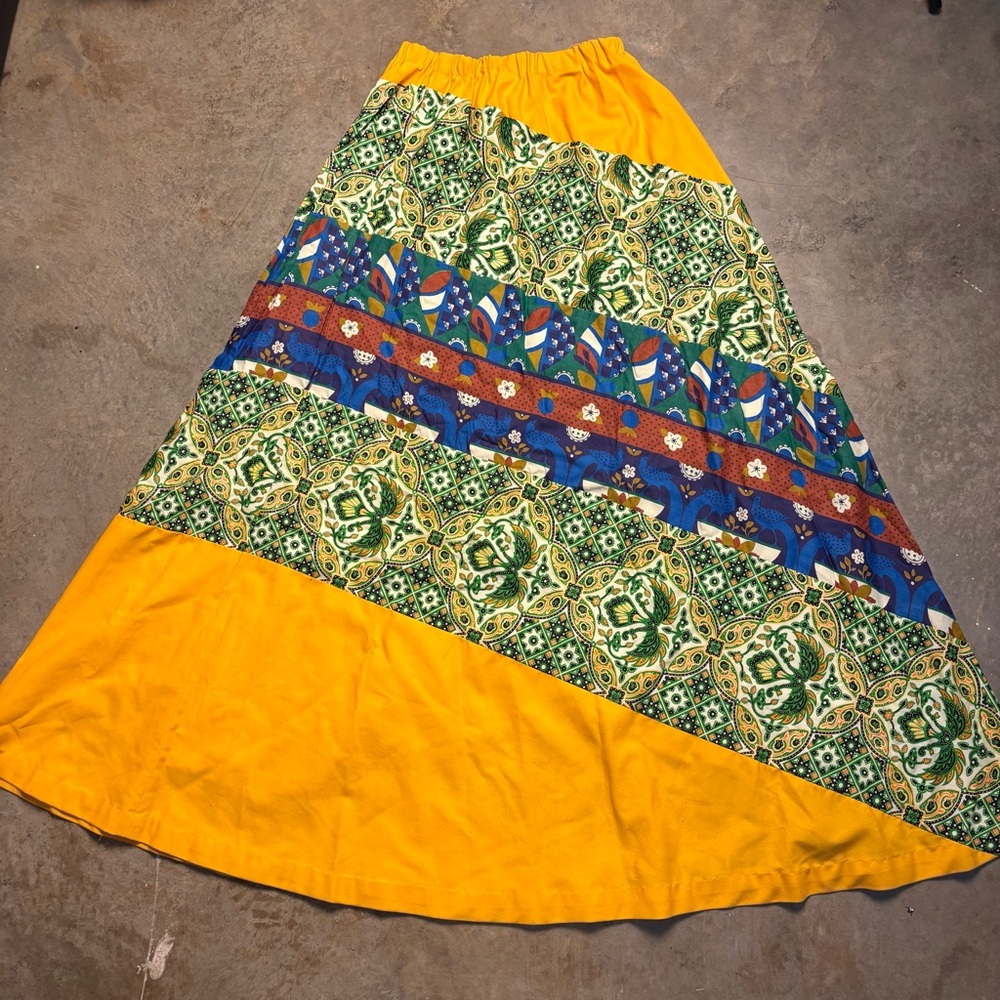 Vintage 70s Rinky Dink California Boho Maxi Skirt Patchwork Floral Print Medium - Picture 7 of 8
